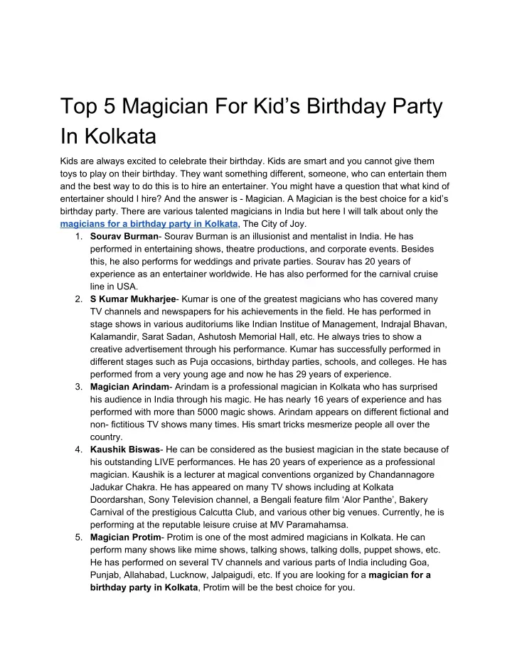 top 5 magician for kid s birthday party in kolkata