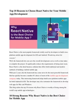 Strong Reasons Why React Native is the Best Choice for Mobile App?