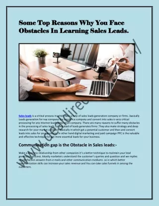 Some Top Reasons Why You Face Obstacles In Learning Sales Leads.