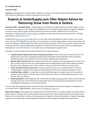xperts at GutterSupply.com Offer Helpful Advice for Removing Snow from Roofs & Gutters
