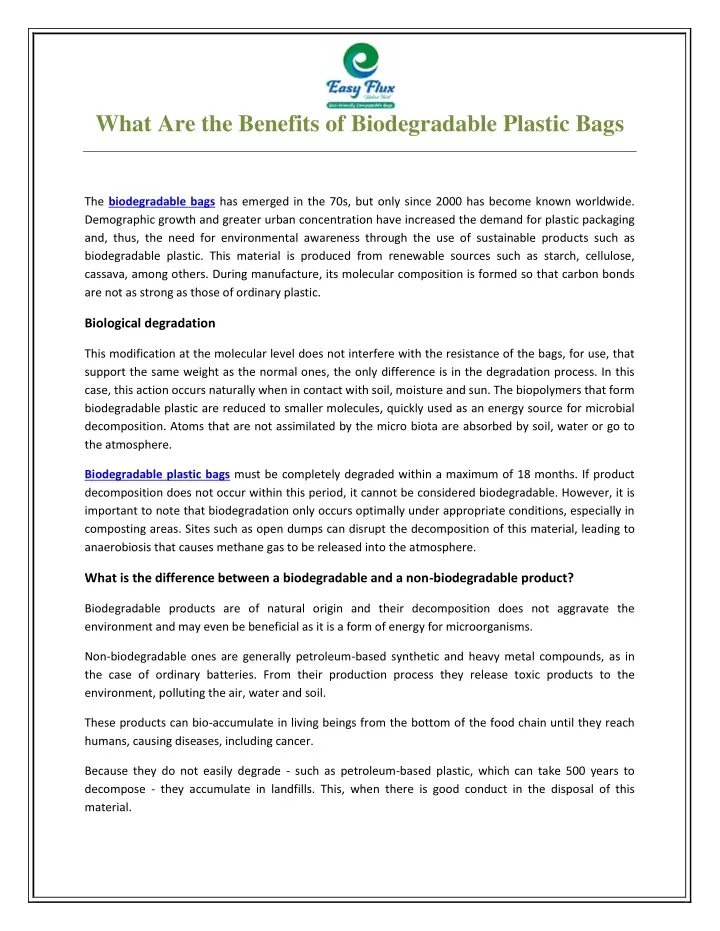what are the benefits of biodegradable plastic