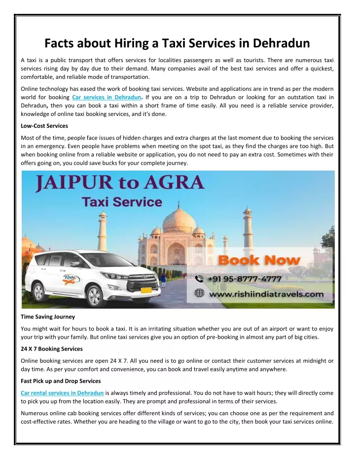 facts about hiring a taxi services in dehradun