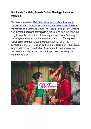 get rishta for male female online marriage beuro