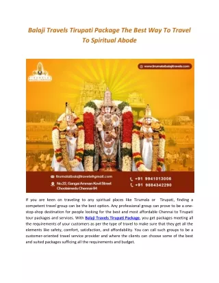 Balaji Travels Tirupati Package The Best Way To Travel To Spiritual Abode