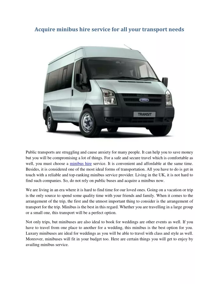acquire minibus hire service for all your