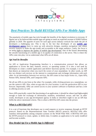 best practices to build restful apis for mobile