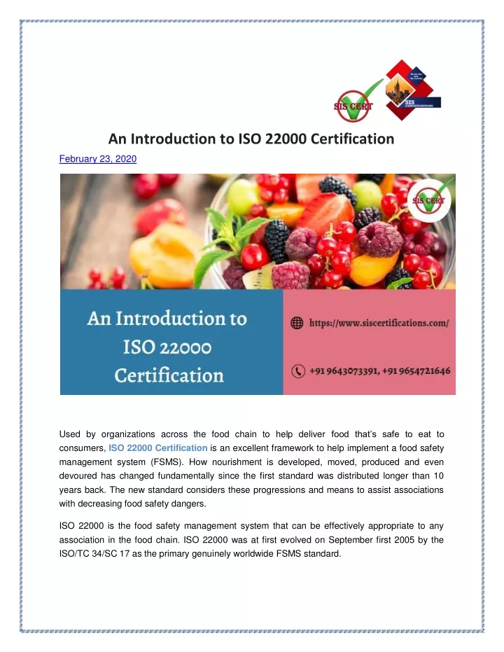 an introduction to iso 22000 certification