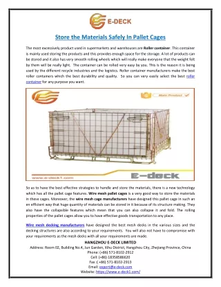 Store the Materials Safely In Pallet Cages