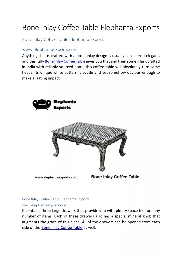bone inlay coffee table elephanta exports