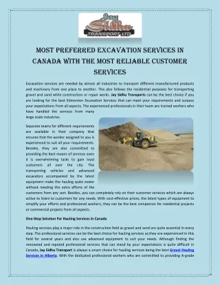 Most Preferred Excavation Services in Canada With the Most Reliable Customer Services