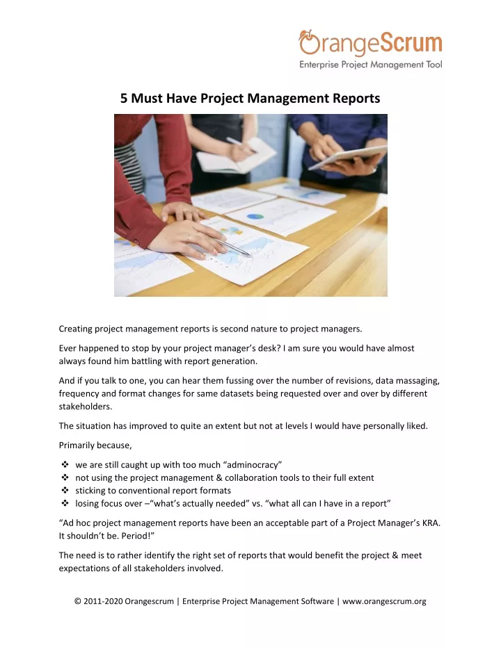 5 must have project management reports