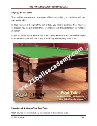 TIPS FOR TAKING CARE OF YOUR POOL TABLE