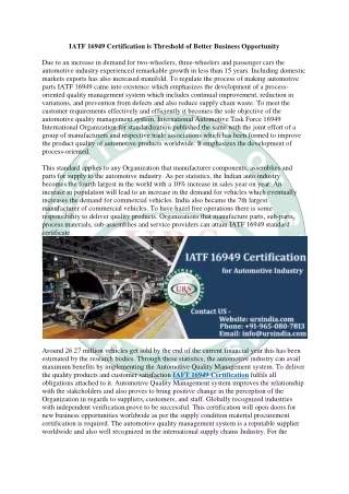 IATF 16949 Certification is Threshold of Better Business Opportunity