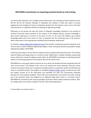 mitcorer concentrates on imparting practical