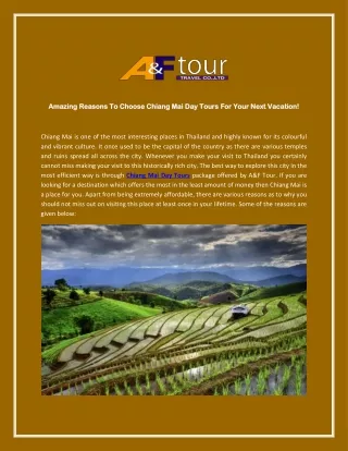 Amazing Reasons To Choose Chiang Mai Day Tours For Your Next Vacation!