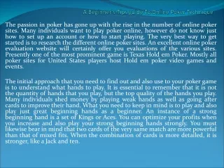 A Beginner's Tips guide To Online Poker Technique