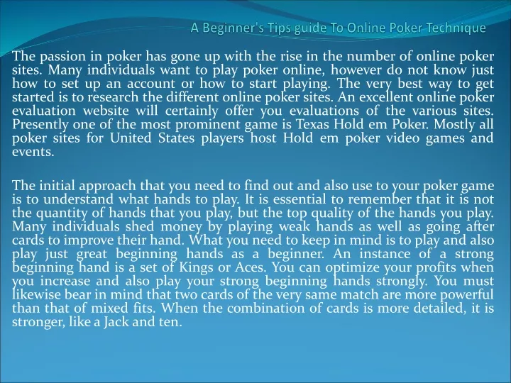 a beginner s tips guide to online poker technique