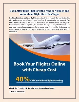 Book Affordable Flights with Frontier Airlines and know about Nightlife of Las Vegas