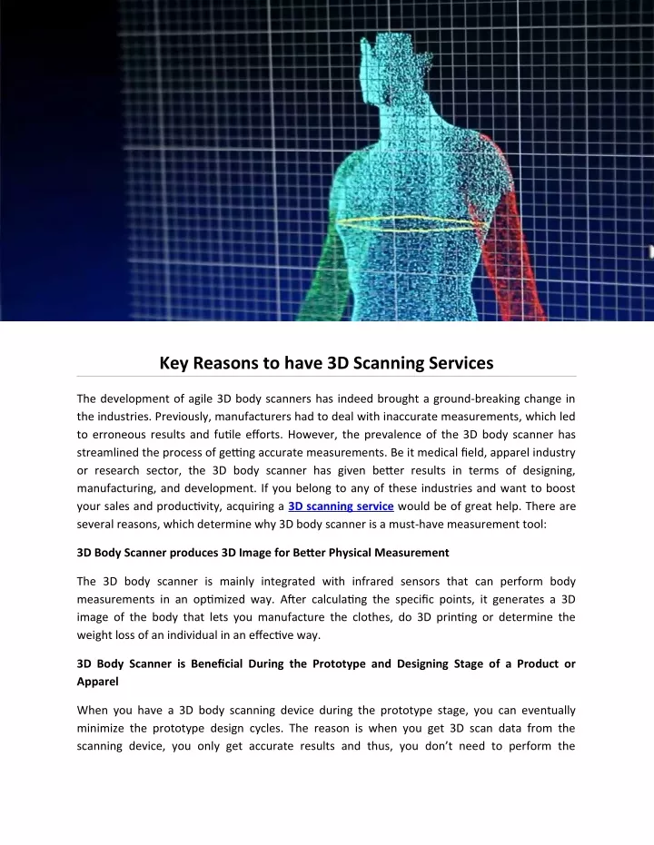 key reasons to have 3d scanning services