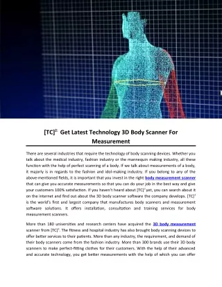 tc 2 get latest technology 3d body scanner