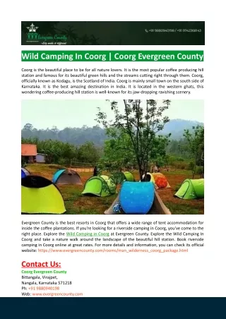 Riverside Camping In Coorg | Coorg Evergreen County