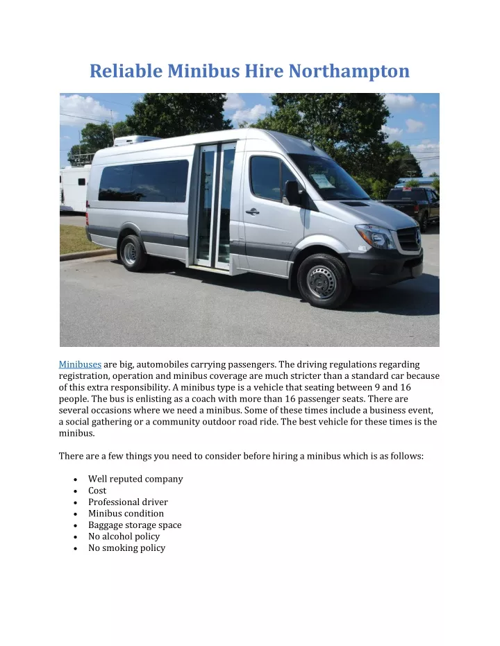 reliable minibus hire northampton