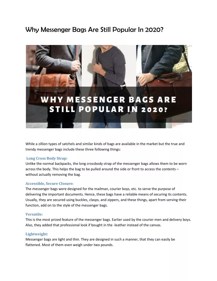 why messenger bags are still popular in 2020