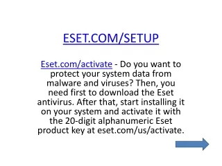 Eset.com/activate | Download, Install & Activate with Key Code