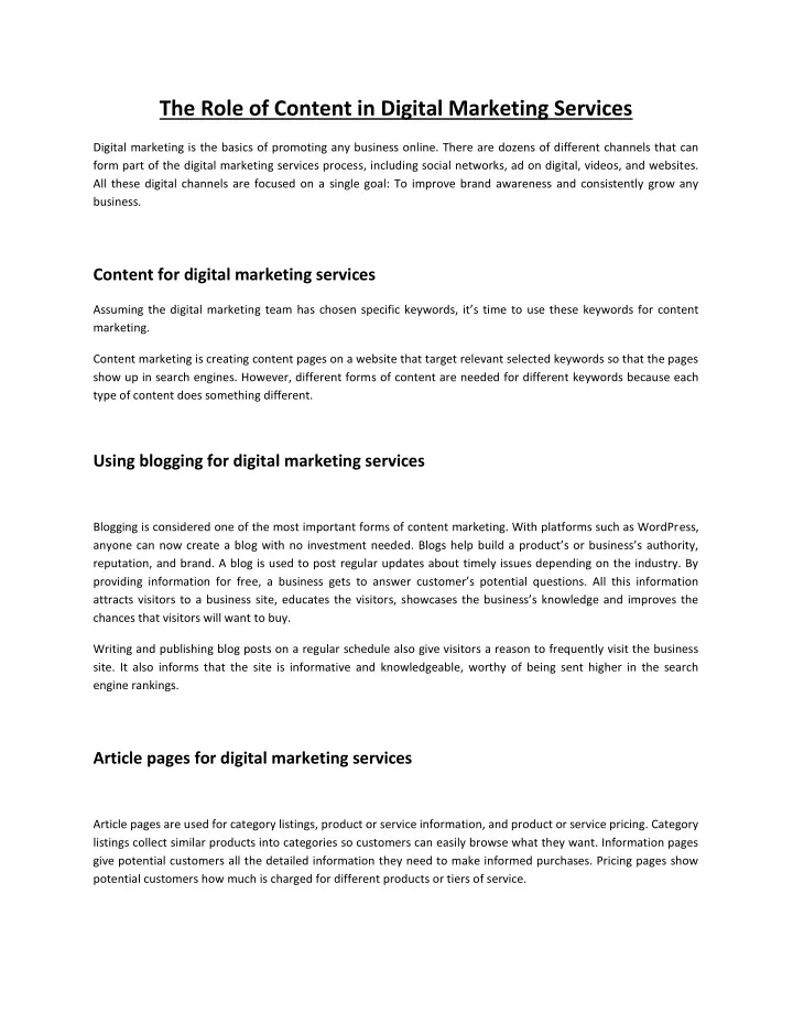 the role of content in digital marketing services