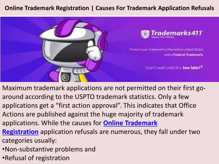 online trademark registration causes for trademark application refusals