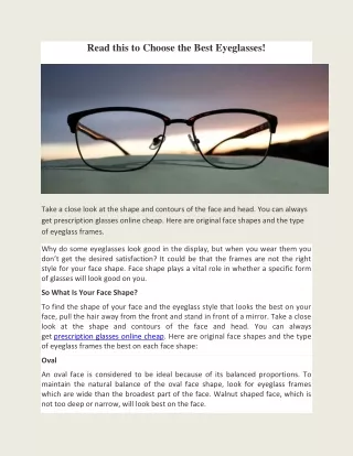 read this to choose the best eyeglasses