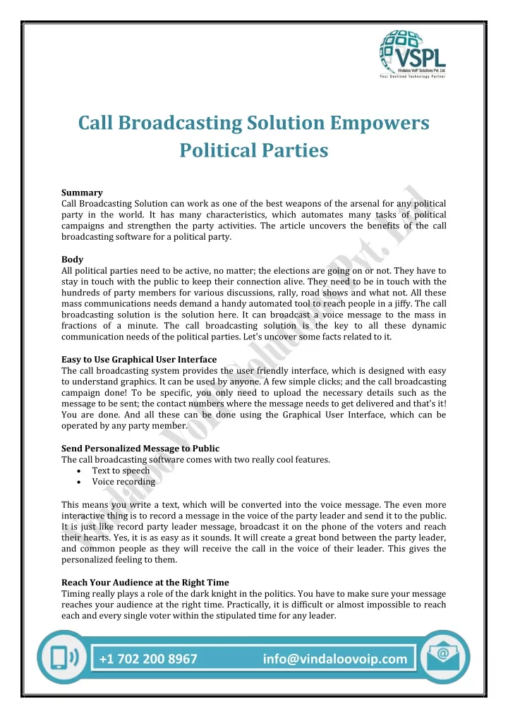 call broadcasting solution empowers political