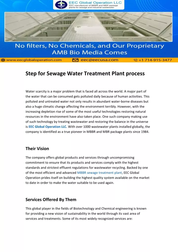 step for sewage water treatment plant process