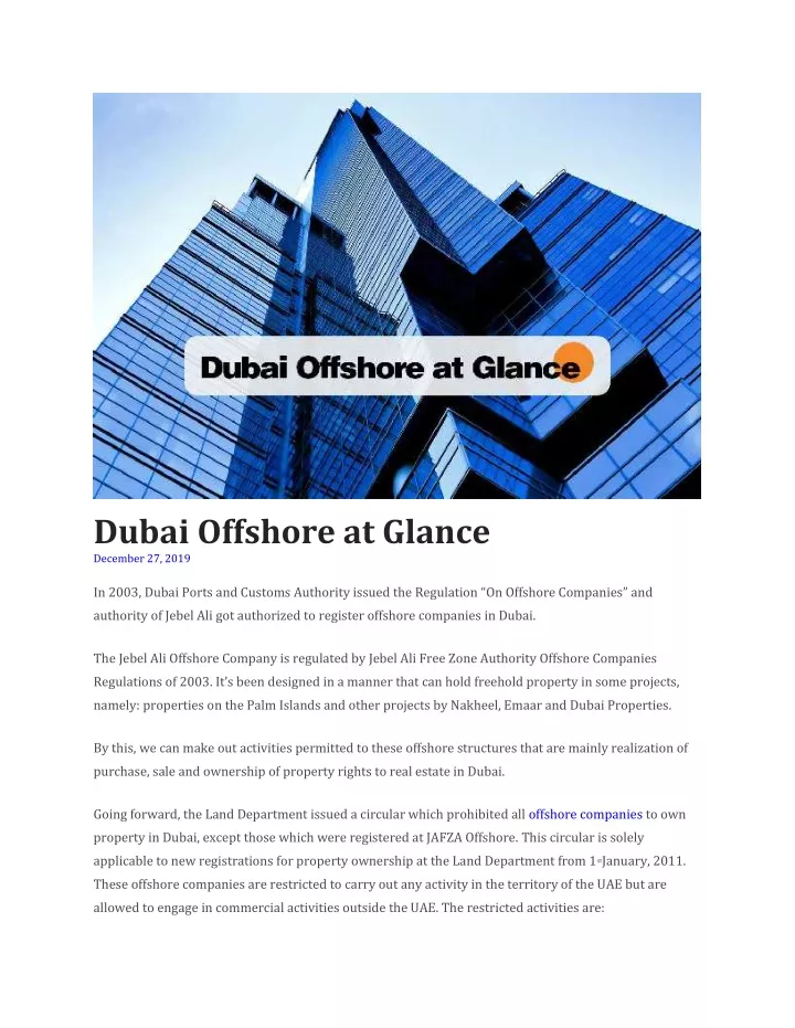 dubai offshore at glance december 27 2019