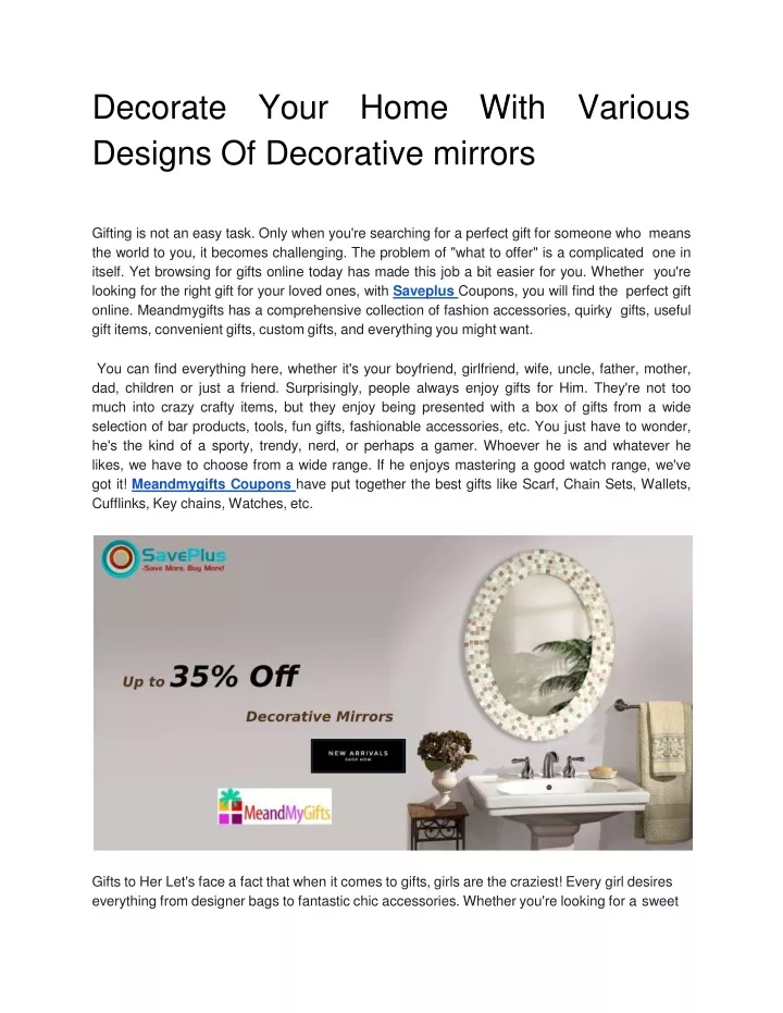 decorat e you r hom e wit h variou s designs of decorative mirrors