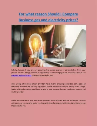 For what reason Should I Compare Business gas and electricity prices?