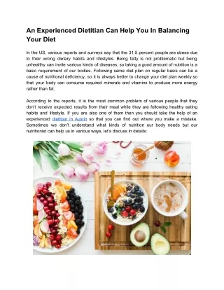 Experienced Dietitian Can Help You In Balancing Your Diet