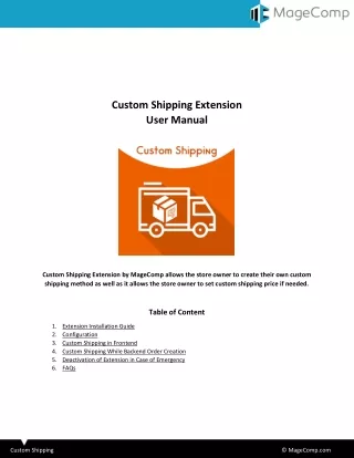 custom shipping extension user manual