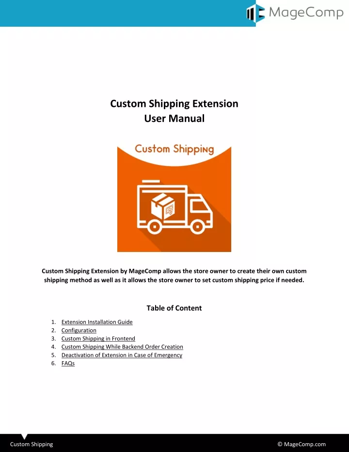 custom shipping extension user manual