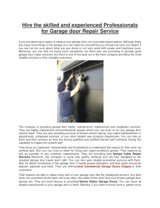 Hire the skilled and experienced Professionals for Garage door Repair Service
