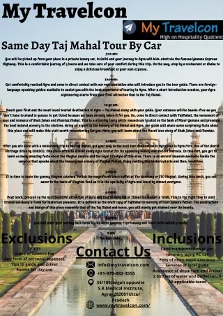 Same Day Taj Mahal Tour By Car