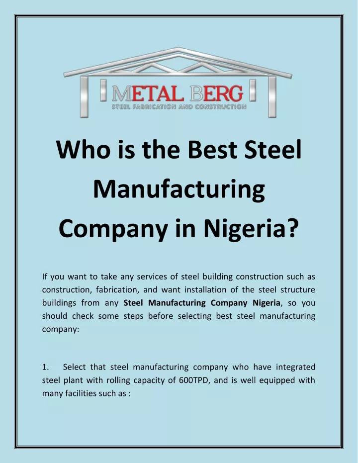 who is the best steel manufacturing company