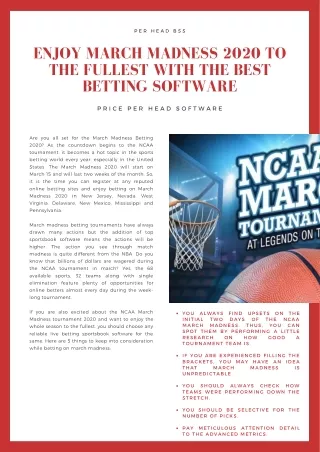 Per Head BSS: Enjoy March Madness 2020 With The Fullest Best Betting Software