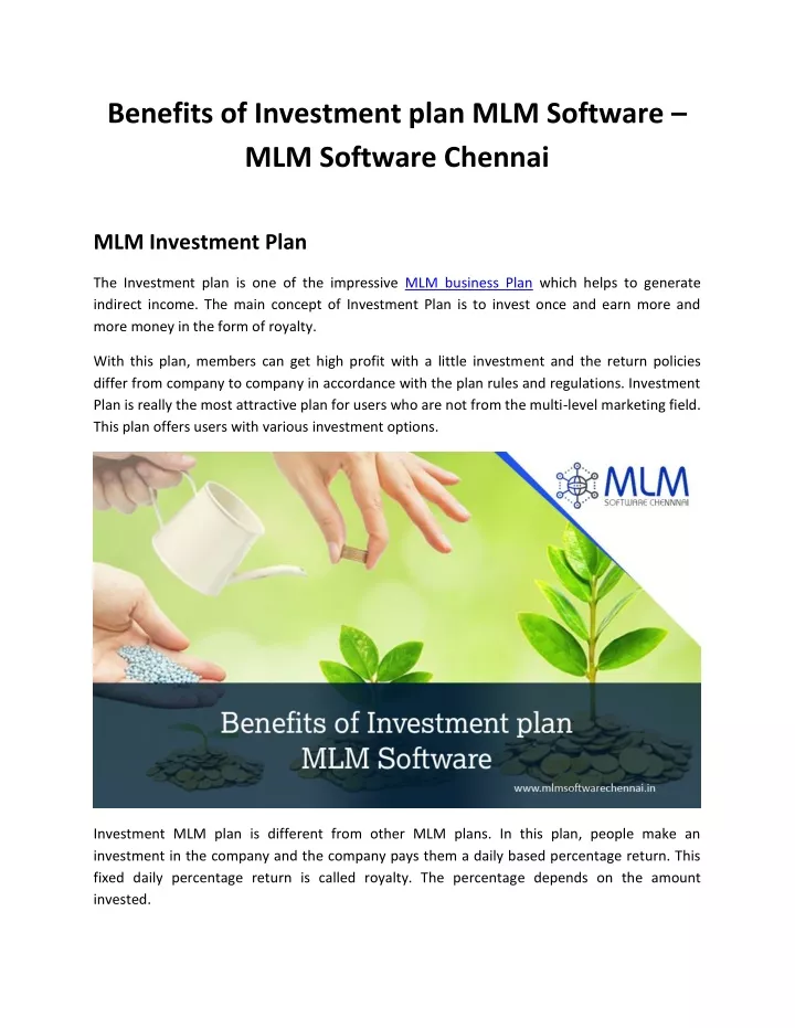 benefits of investment plan mlm software