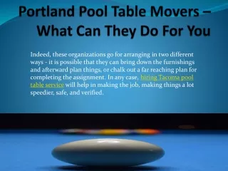 Tacoma Pool Table service