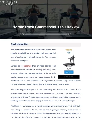 NordicTrack Commercial 1750 Review - Treadmillreviewsusa.com