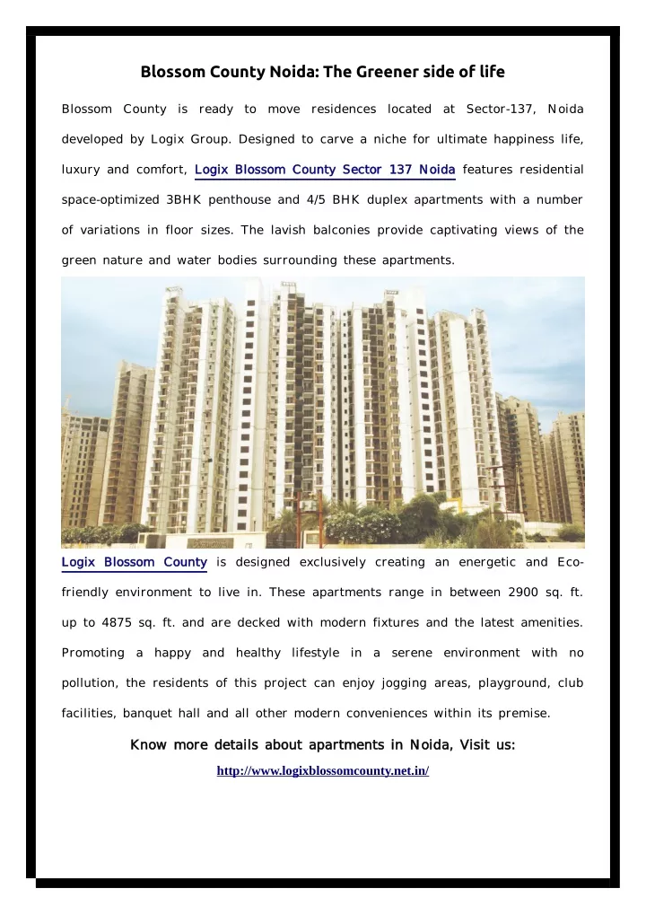 blossom county noida the greener side of life