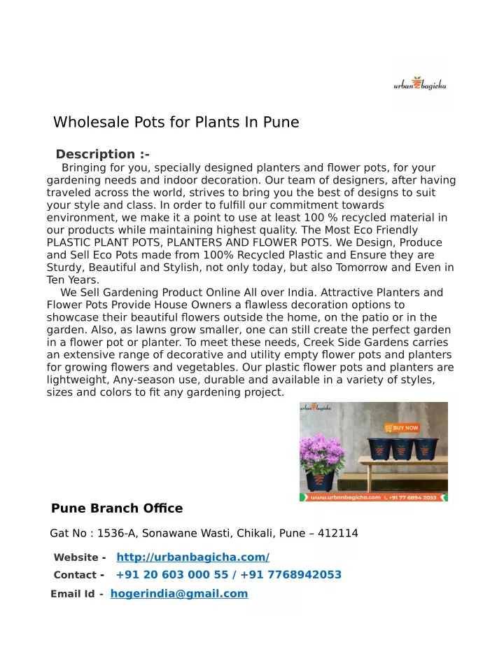 wholesale pots for plants in pune