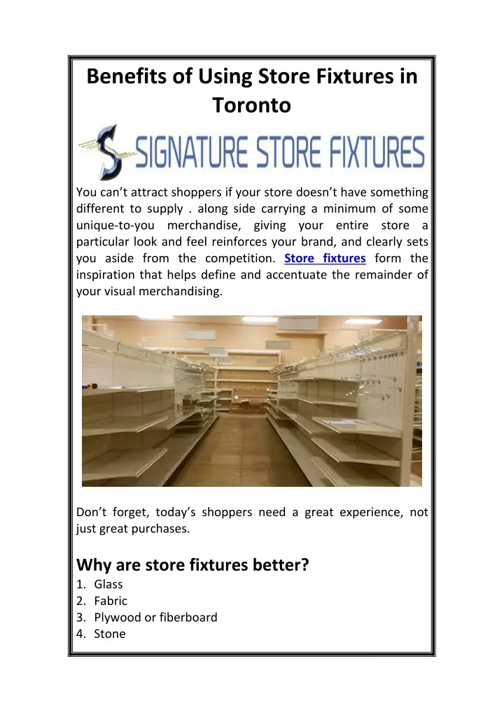 benefits of using store fixtures in toronto