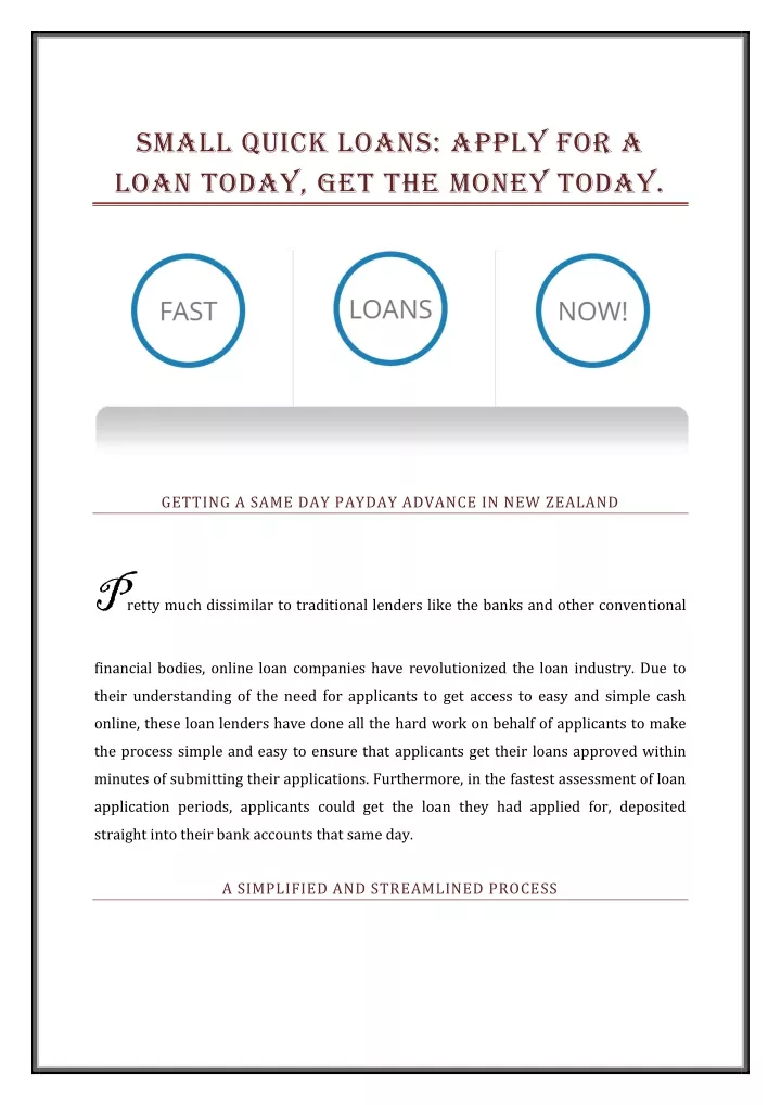 small quick loans apply for a loan today